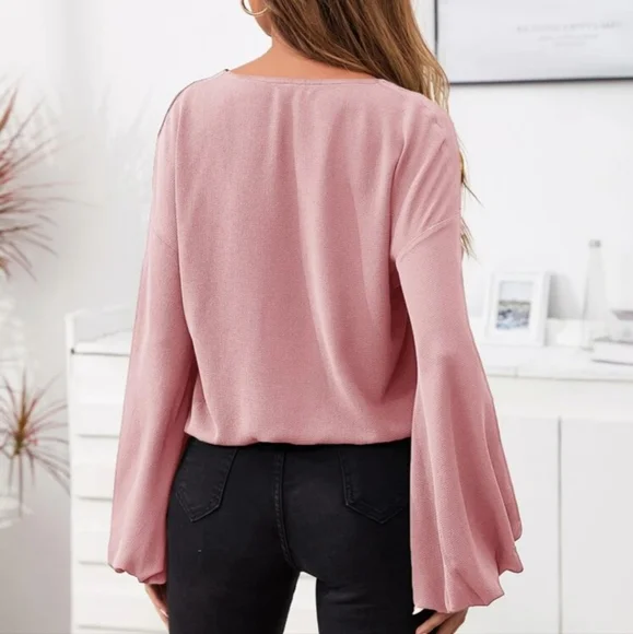 Lantern sleeves notch neck top - Picture 2 of 3